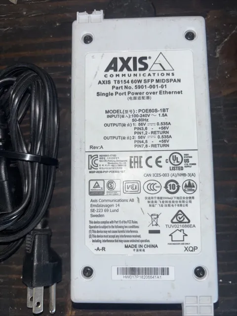 USED AXIS Communication T8154 60W SFP Midspan 5901-001-001 For Cat6/Fiber IPCAMS
