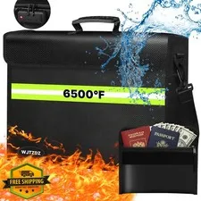 WJTZDZ Large Black Fireproof Waterproof Document Bag