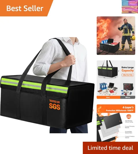 Large Fireproof Document Bags 24x12x12in, Fireproof Document Box for Cash, Ph...