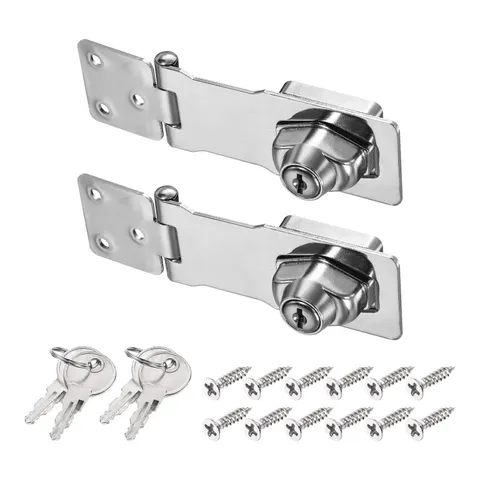 2Pcs 4Inch Keyed Hasp Locks Twist Knob Locking Keyed Alike, Silver