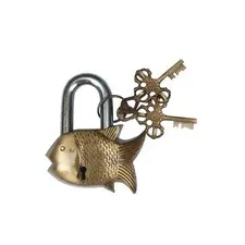 Handmade Vintage Style Rare Fish Shape Brass Padlock With Keys