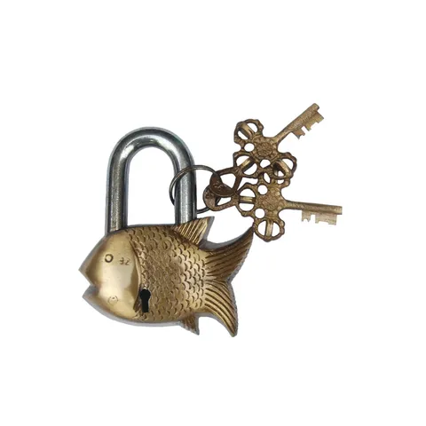 Handmade Vintage Style Rare Fish Shape Brass Padlock With Keys