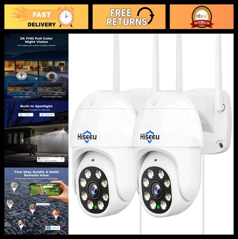 5MP Wireless PTZ Security Cameras - 2-Pack, Two-Way Audio, Night Vision, IP66 Wa