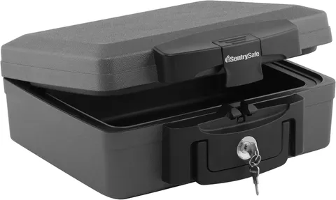 Sentrysafe Fireproof and Waterproof Safe, Black Portable Lock Box with Key Lock