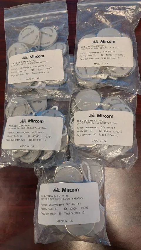 Qty: 50 Mircom TX3-CSK-2   MS KEYTAG DESFIRE EV2, HIGH SECURITY KEYTAG