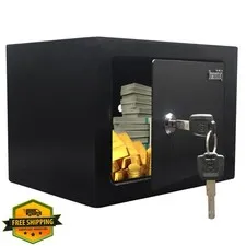 Yuanshikj Steel Small Safe Lock Box with Key Security, 0.23 Cu Ft, Black | Se...