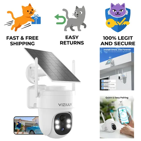 3MP Solar Security Camera - 360° PTZ with Night Vision & AI Motion Detection