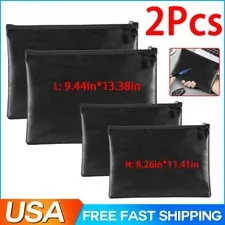 2Pc 2000℉ Fire Proof money Bag Fireproof Document Pouch Waterproof Safe Cash M/L