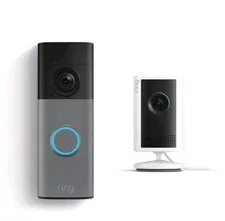 Ring - Battery Doorbell 2K (newest model), Speckled Gray + Indoor Cam Plus - ...