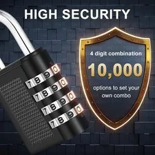 Combination Lock Resettable 4-Digit Anti Rust Weatherproof Padlock Metal Locks