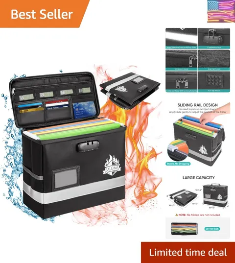 Fireproof Document Box with Lock, Portable Fireproof Document Bag Waterproof ...