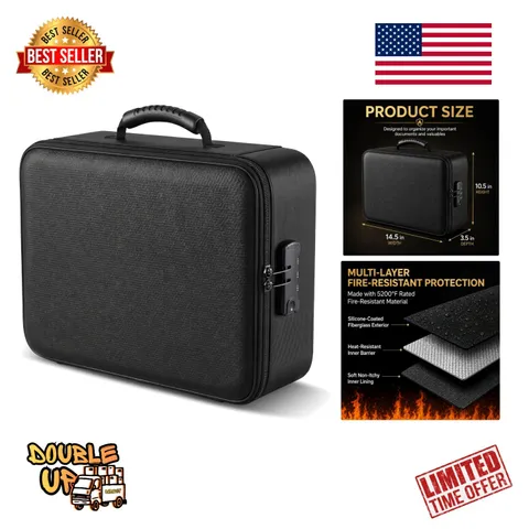 Fireproof Document Box with Lock 5200F Fire & Water Resistant Safe Storage