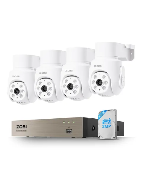 5MP Wired Security Camera System,4pcs 1080p Pan/Tilt 360°View Indoor Outdoor ...