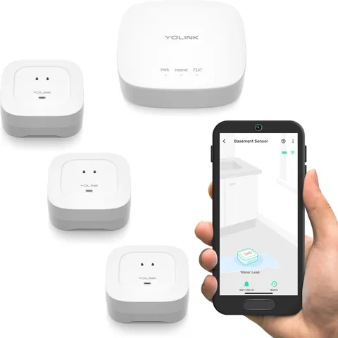 YoLink Smart Home Starter Kit Hub & Water Leak Sensor 4 3-Pack YS1603+3YS7906