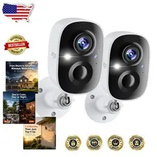 Outdoor Wireless Cameras 2K: Battery Powered, 2-Way Audio, Color Night Vision