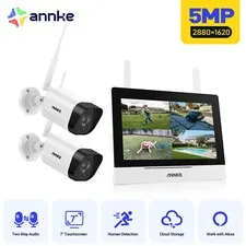 ANNKE Wireless 4CH 7" Monitor NVR 5MP AI Security Camera System 2-Way Audio P2P