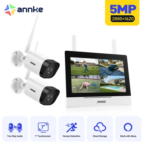 ANNKE Wireless 4CH 7" Monitor NVR 5MP AI Security Camera System 2-Way Audio P2P