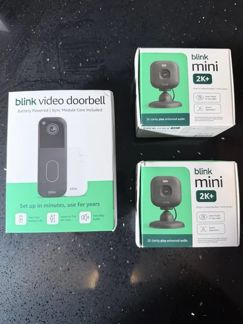 Blink Video Doorbell + 2x Blink Mini 2K+ Camera Bundle - New Sealed