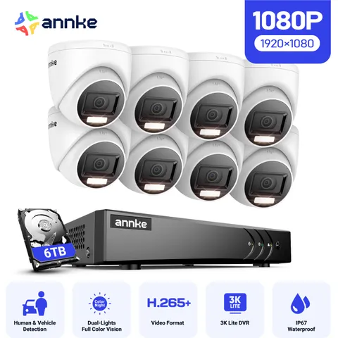 ANNKE 8CH 3K DVR 1080P Color Security Camera System Outdoor AI Detection H.265+