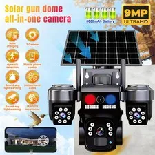 WiFi Solar Wireless Security Camera Outdoor 360° PTZ 4K Triple-Cam Night Vision