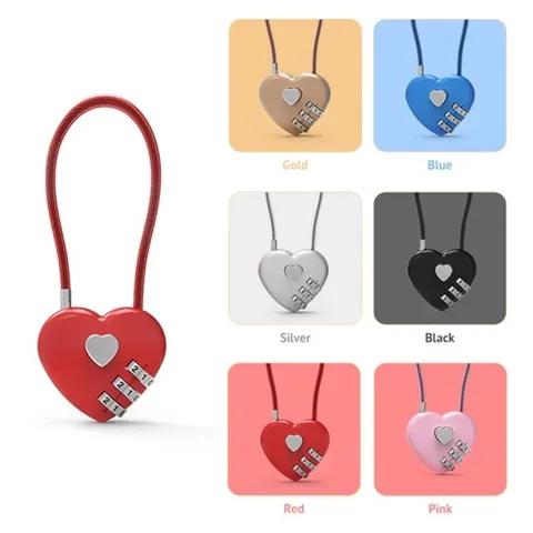 Digital Padlock Zinc Alloy Heart Password Lock Coded Handbag Mini Padlock