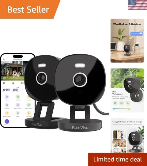 Home Security 2-Pack:  Waterproof, Night Vision Camera with Real-Time Alerts