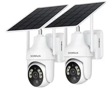 SEHMUA 2K Solar Security Cameras Wireless Outdoor, 2 Pack 360° View Pan Tilt WiF