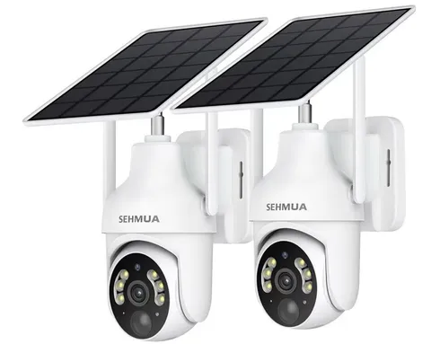 SEHMUA 2K Solar Security Cameras Wireless Outdoor, 2 Pack 360° View Pan Tilt WiF