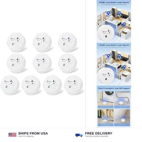 Geevon 10 Pack Water Leak Detectors, 100dB Water Sensor Alarms Flood Detector...