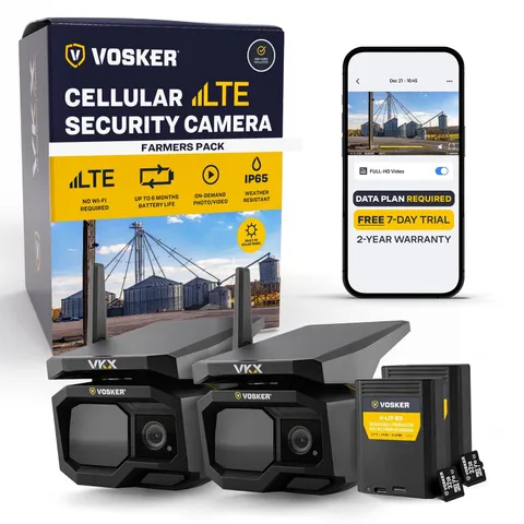 Vosker VKX 4G LTE Solar Security Camera 2 Pack Wireless Outdoor Farm