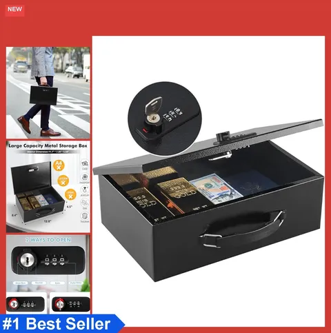 Fireproof Lock Box for Documents Dual Combination and Key Lock Security with