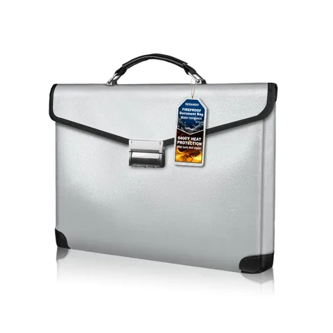 Fireproof Document Bag 14.5x11x2.5 Inch Money Cash Pouch With Lock Silver