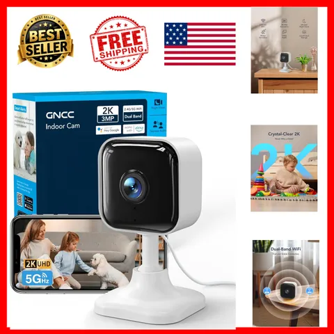 Indoor Security Camera 2K 3MP Pet Camera WiFi 32ft Night Vision 2-Way Audio