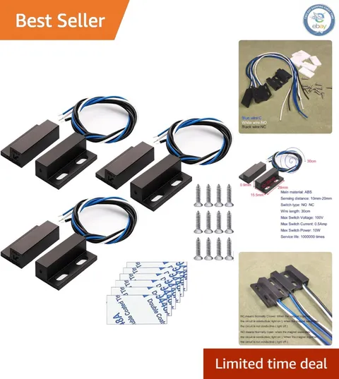 3 Sets Black Magnetic Door/Window Reed Switch - NO/NC for Security Systems