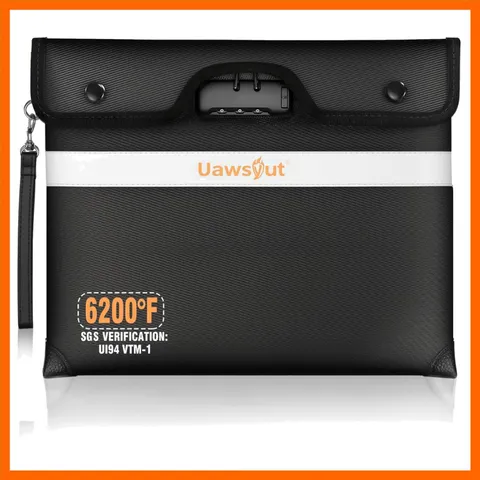 6200℉ Fireproof Document Bag with Lock, Portable Money Bag, Water Resistant E...
