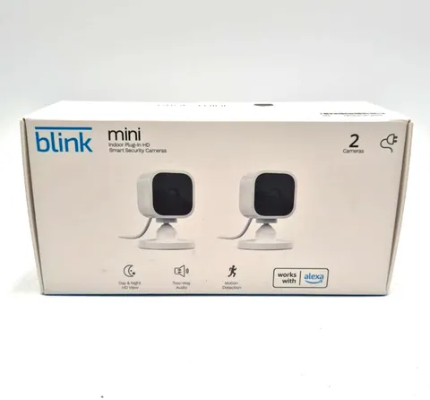 Blink Mini 2-Way Audio Indoor Plug-In 2 Pack White HD Smart Security Cameras