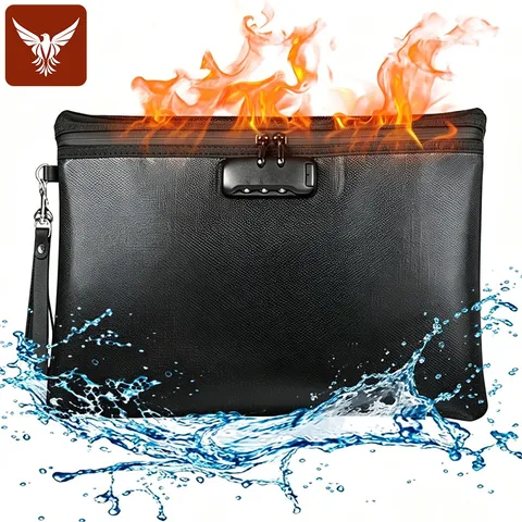 Fireproof Money Bag with Lock Waterproof Document Pouch Safe Storage Travel Case