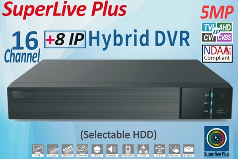 SuperLive Plus 5MP 1080p 16CH HD Analog Hybrid DVR H.265 Selectable HDD