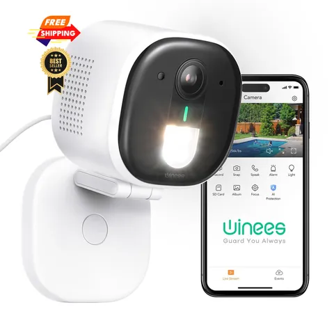 winees Security Cameras Outdoor, Wired 2K Wi-Fi for Home white-M3 Pro