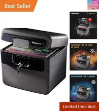 Black Fireproof and Waterproof Safe, File Folder and Document Box with Key Lo...