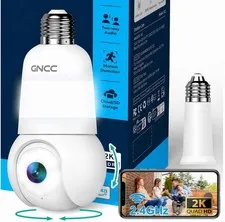 2K Light Bulb Security Camera, 360° Outdoor Camera 2.4G WiFi (1-Pack)