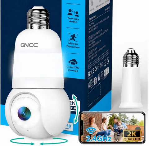 2K Light Bulb Security Camera, 360° Outdoor Camera 2.4G WiFi (1-Pack)