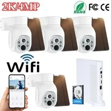 4MP Solar Security Camera System Wireless Outdoor Wifi PTZ Camera 10CH NVR+500GB
