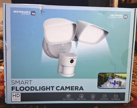 Merkury Smart Floodlight Camera 1080p HD WiFi Motion Light Security Cam