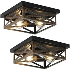 DIKAIDA 2Pack Rustic Flush Mount Ceiling Light 2 Pack(9.8 in), Black