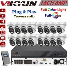 Vikylin 16CH 16POE NVR 6MP PoE IP Full Color Night Vision Camera 2Way Talk Lot