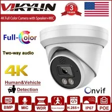 Vikylin 4K 8MP 24/7 Full Color Night Vision IP Camera POE 2 Way Audio Outdoor