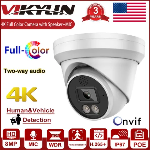 Vikylin 4K 8MP 24/7 Full Color Night Vision IP Camera POE 2 Way Audio Outdoor