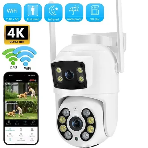 Dual Lens WiFi PTZ Security Camera Auto Tracking Color Night Vision 32GB US