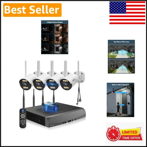 130° WiFi Wireless Security Camera System with Color Night Vision & 2-Way Audio